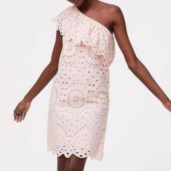 LOFT Dresses & Skirts - LOFT NWT One Shoulder Eyelet Pink Ruffle Dress
